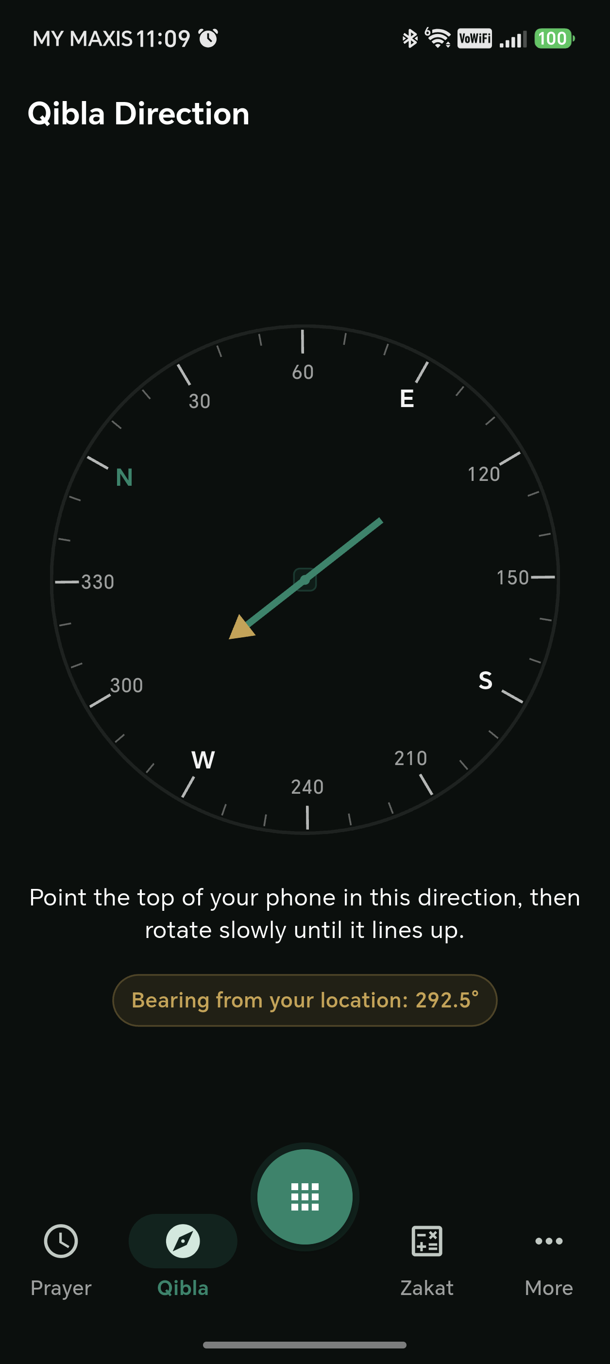 Qibla compass screen
