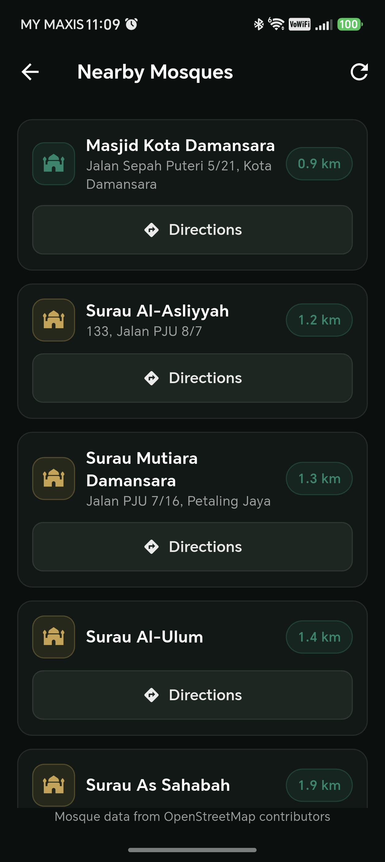 Mosque finder screen